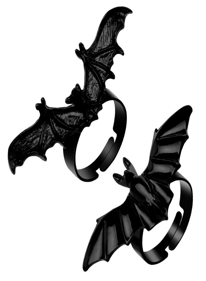 sodknow 2 Pcs Bat Rings for Men Women Adjustable Black Cool Punk Goth Open Bat Wing Rings Cosplay Halloween Jewelry Cosplay Accessories For Teen Son Boyfriend Brother - Image 1